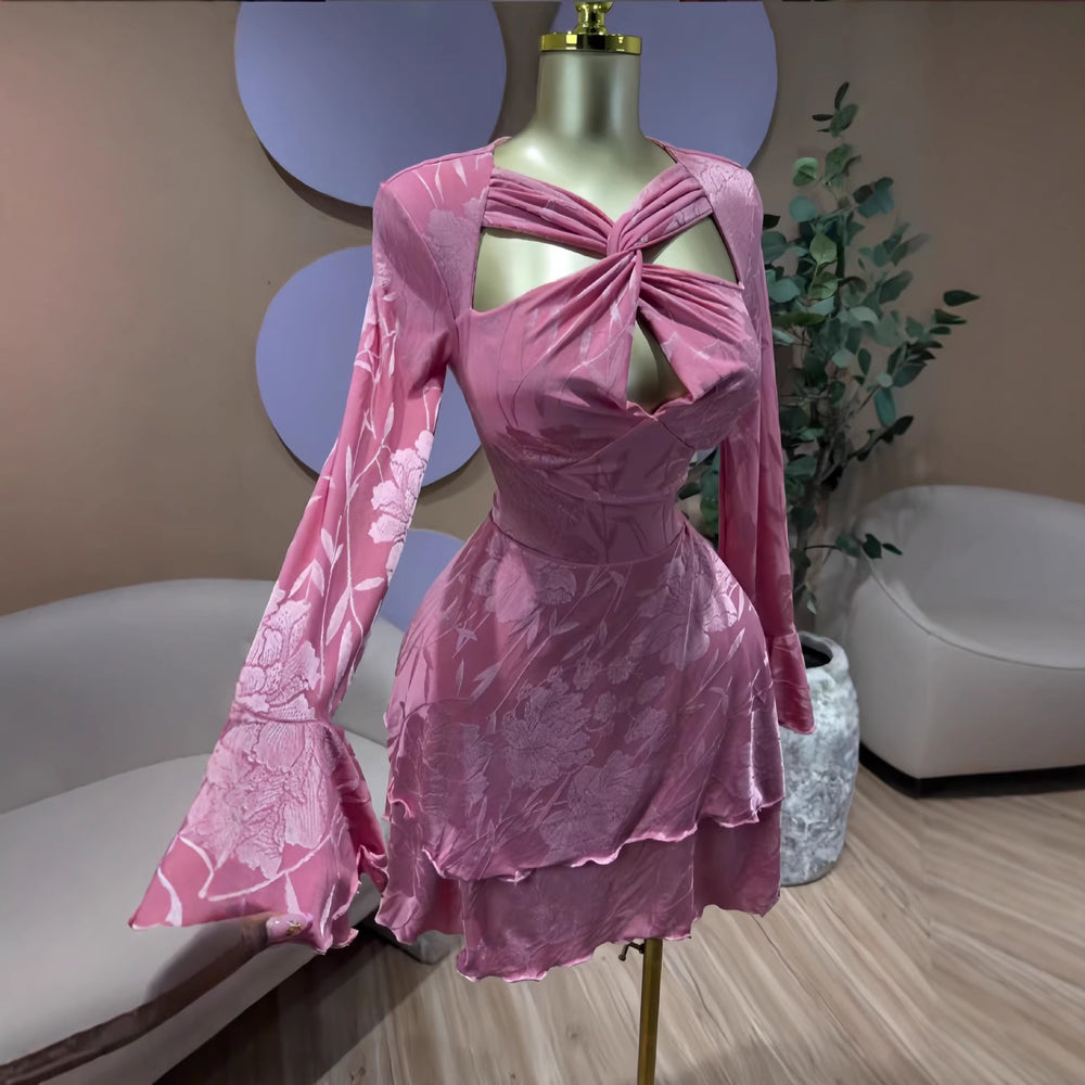 European and american cross-border chic women's spring  new solid color long sleeve crisscross bandeau bodycon mini dress