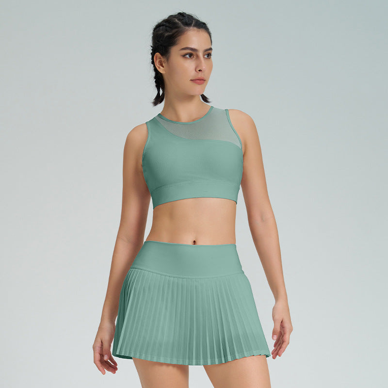 new arrival sports short skirt suitfashion tape tennis pleated skirt women's fake two-piece quick-drying high waist yoga short skirt