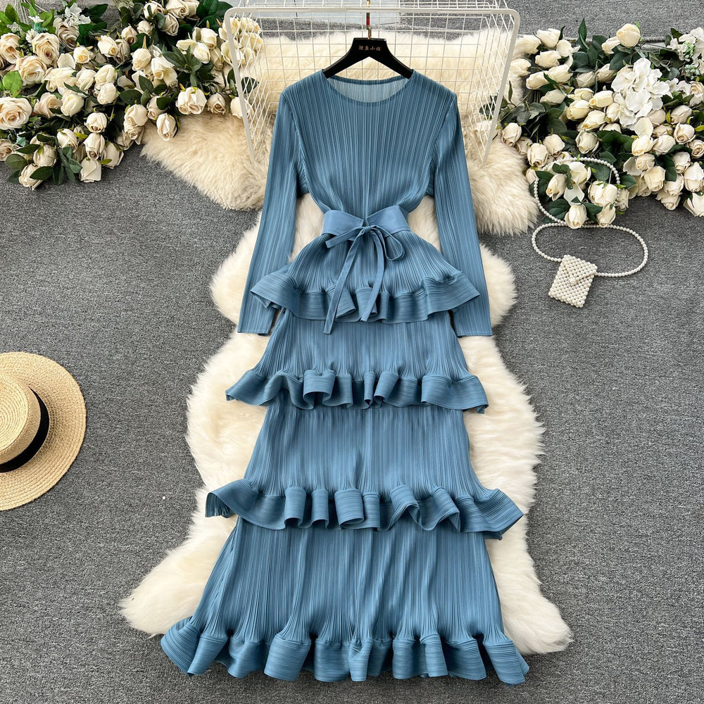 Classy banquet dress classyaccessible luxuryniche styleruffles cake skirt heavy industry pleated silmlongdress