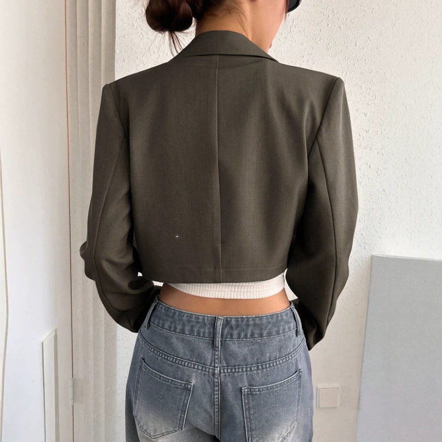 autumn new women's short fashion outerwear high-waisted cropped blazer - new high-end versatile spring style