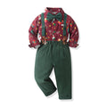 Boys' suit set - new export style, kids' christmas gentleman outfit, long-sleeve plaid shirt, autumn/winter green overalls