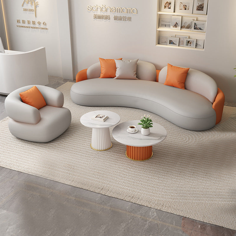 new luxury arc-shaped cat-scratch leather sofa set - ideal for clothing stores, beauty salons, lounges, and reception areas