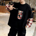 new arrival topspatchworkloose chinese cotton round neck long sleevest-shirtwestern style chinese cotton bottom shirtautum
