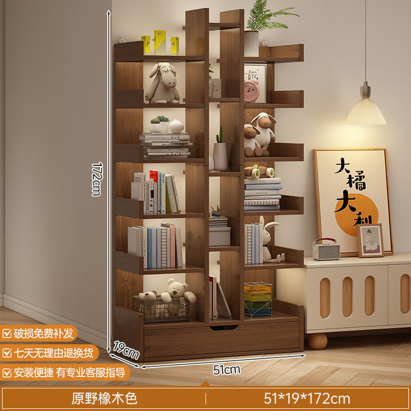 Simple small bookshelf, floor-to-ceiling shelf, integrated wall storage rack, living room office display rack, table side storage narrow cabinet