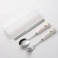 Cartoon rabbit portable cutlery set - 3-piece stainless steel spoon and chopsticks with ceramic handle