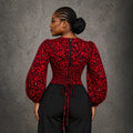 European and american cross-border african women's clothing  summer new arrival: elegant v-neck printed bubble sleeve tie-waist blouse
