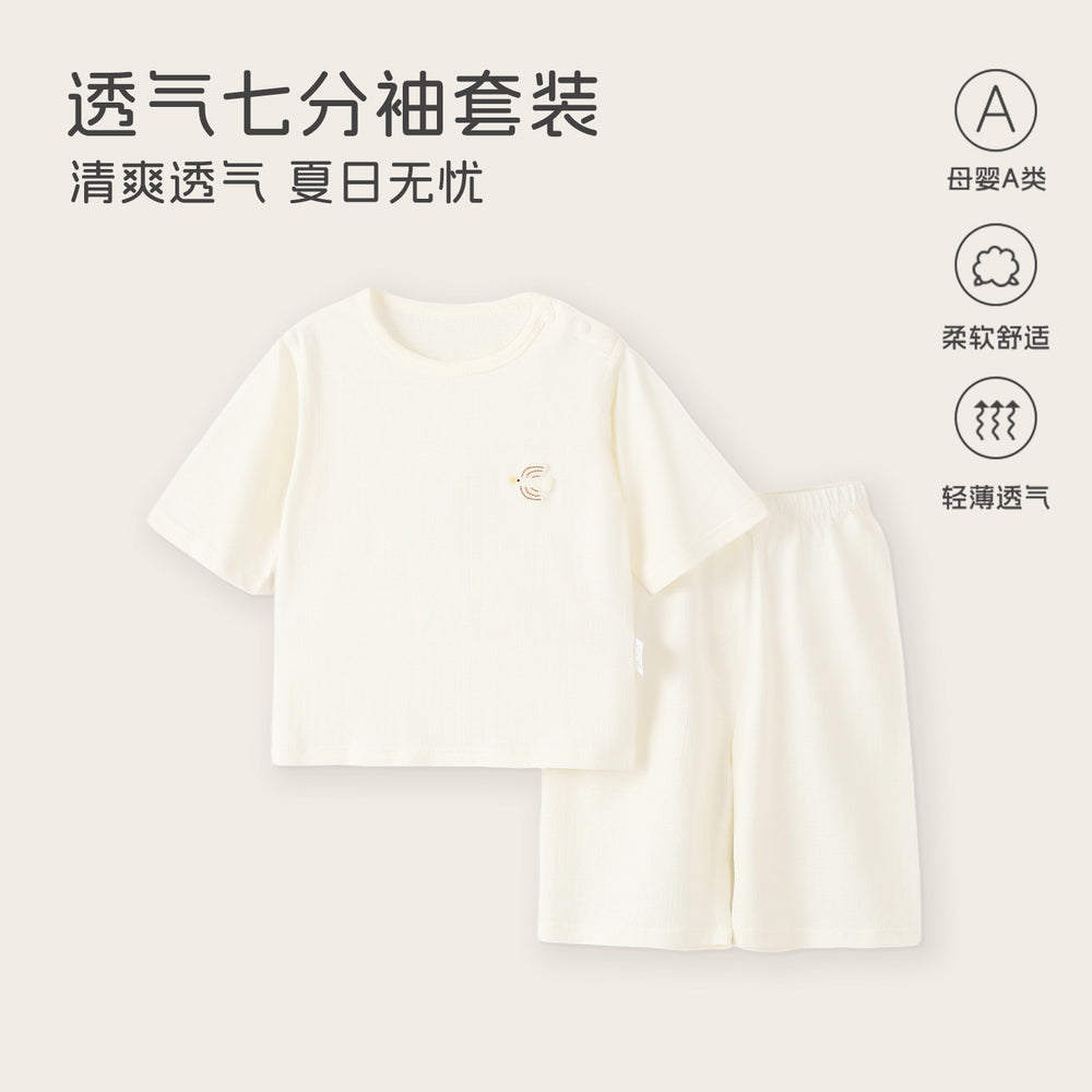 Baby pajamassummer thin breathingkids home clothes summer boys and girls three-quarter sleeves air conditioning clothes separatessuit