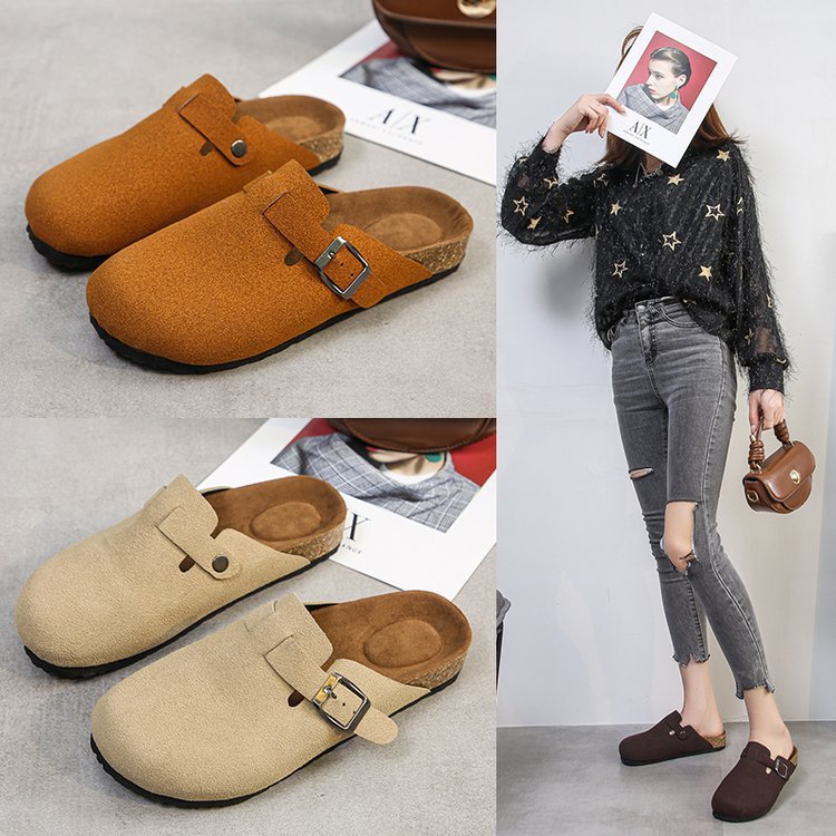 Plus size women's cork bottom slippers export baotou half-slippers birkenstock shoes 35-48 sizes shipped according to customer plan