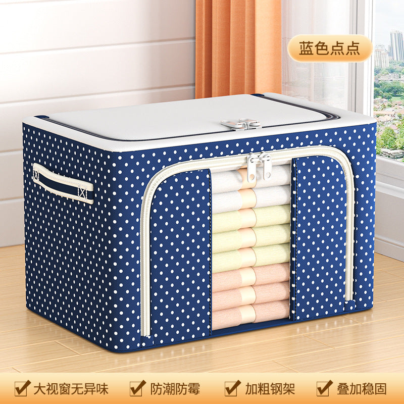 Cross-border large-capacity Oxford cloth clothes storage box Foldable storage box Clothing steel frame fabric storage box
