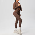 fashionpure color double-sided brushed tight sports yoga clothes three-piece set running fitness yoga clothes suit for women