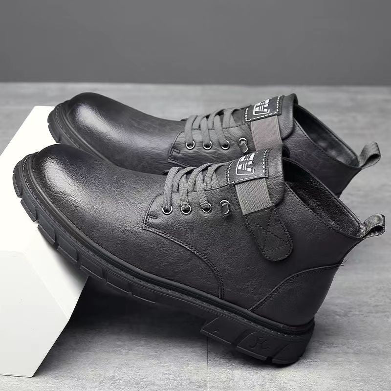 Men's winter warm cotton shoes - fleece lined, non-slip, casual high-top cotton shoes for men, elderly cotton shoes, men's leather cotton shoes for seniors