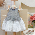 【clearance】girls' dress  summer heavy-duty sleeveless petal patchwork tank dress high-end formal gown