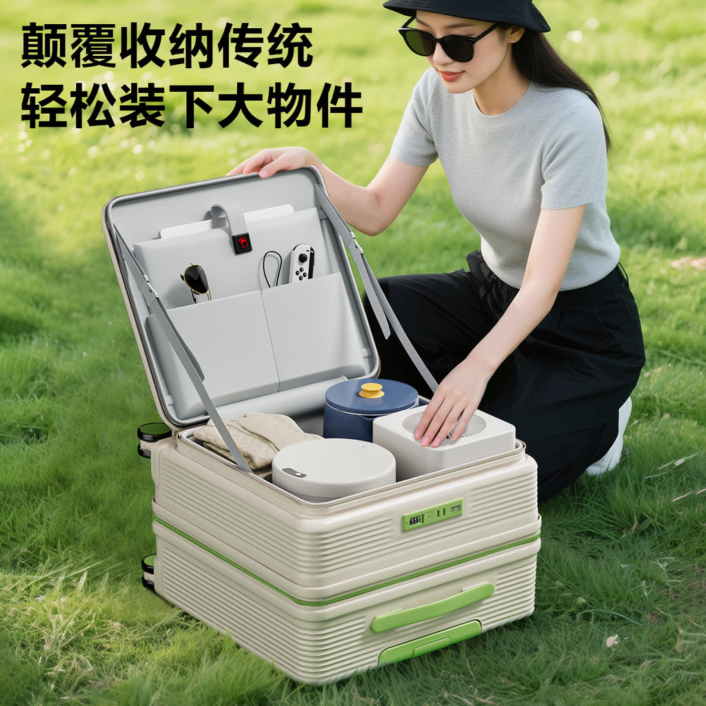 Side open small suitcase short trip 20-inch parent-child travel artifact can sit boarding trolley case for men, women and children