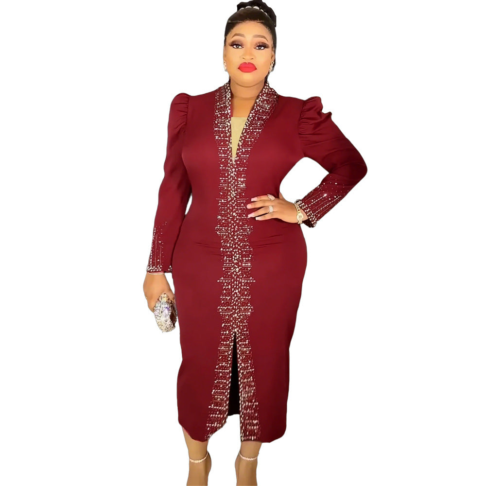 Temu cross-border e-commerce  fashionfashion women's clothing hot diamond beads african plus sizeolwork clothingdress