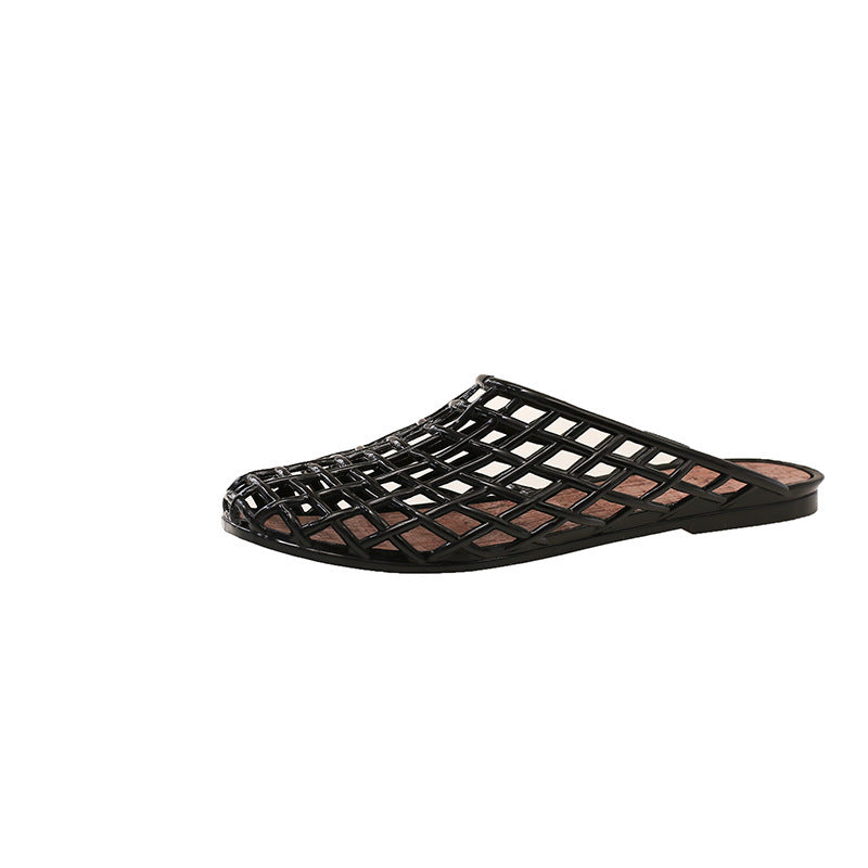 Transparent crystal shoes flats toe-cap half slippers for women outwear2025new arrivalcut out mesh shoes jelly shoes fashion sandals