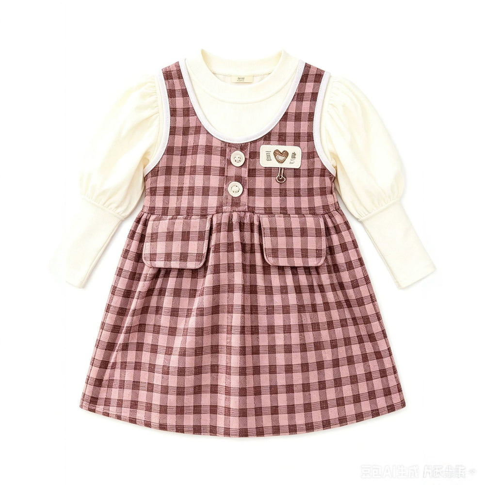 Girls' spring/autumn fashionable dress - new two-piece style, baby/kids plaid warm korean style skirt