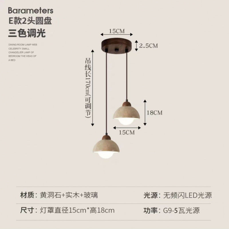 Yellow travertine bedroom bedside chandelier Japanese wabi-sabi retro restaurant chandelier designer homestay restaurant chandelier