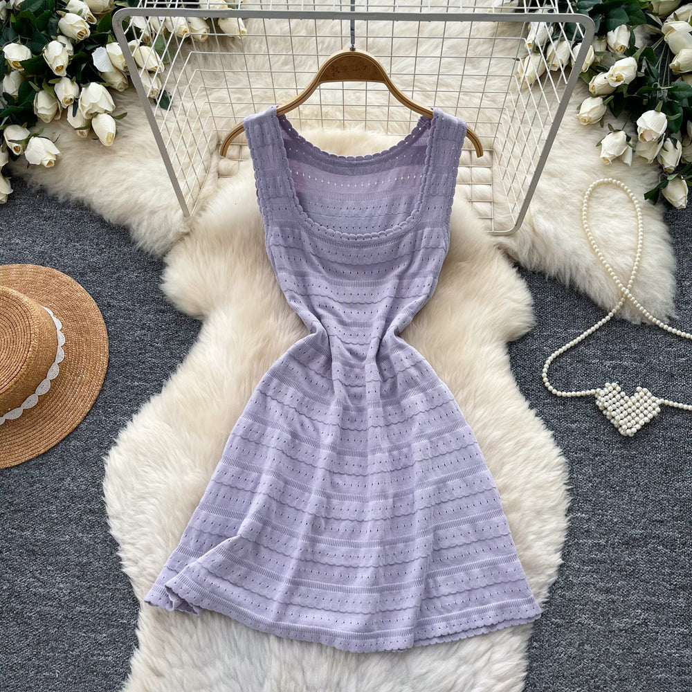 K-stylework clothing sleeveless square neckcut outdress women's summerhigh waist a-line skirt slimming look yellowelegant skirt