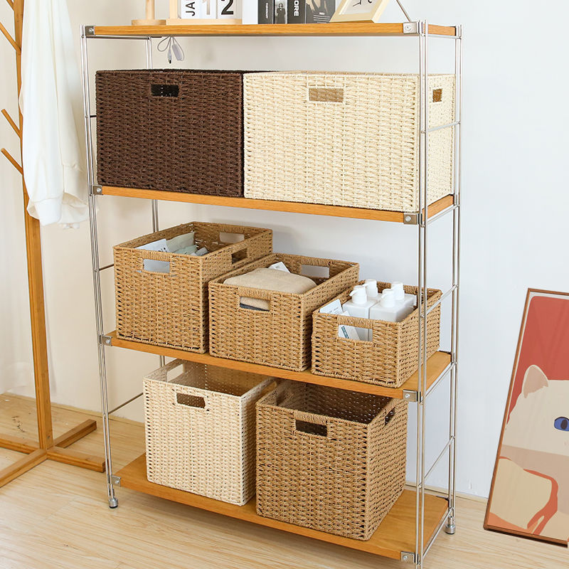 Grid cabinet storage box japanese style storage box living room imitation rattan storage woven toy book storage box foldable