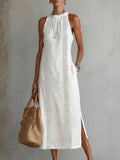 spring collection: european & american -style halter neck sleeveless dress - solid color lace trim, perfect for vacation
