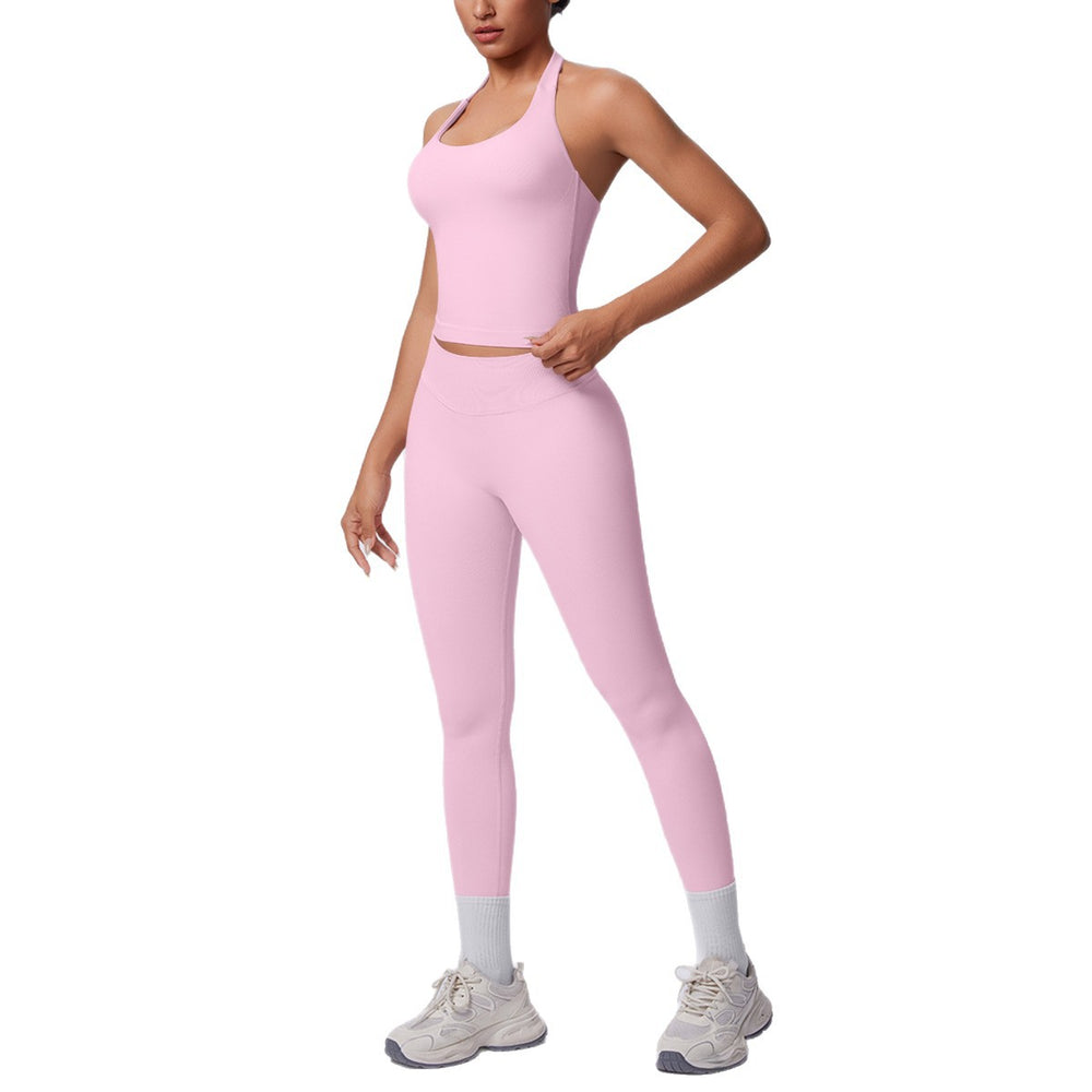 New arrival cross-border seamless pure color halter back tight-fitting suit sports running fitness yoga clothes two-piece set