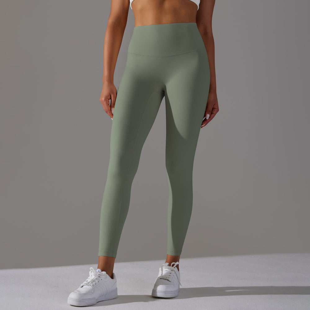 No awkward line double-sided brushed nude breathable yoga nine-point pants high waist hip lift peach tight sports fitness pants