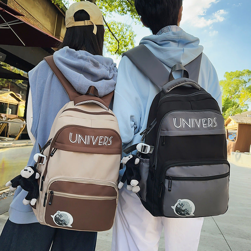 New student schoolbag ins contrasting colors, junior high school, college student schoolbag, large-capacity couple model, lightweight burden-reducing backpack