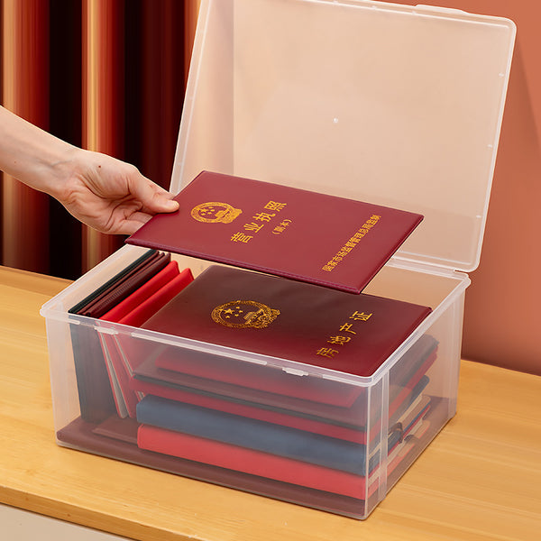 Office desktop storage box, transparent plastic with lid, book certificate storage box, test paper a5a4 file storage box.