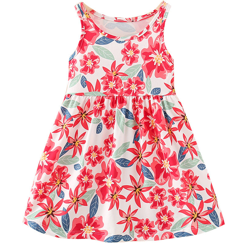 new milk silk printed sleeveless dress for toddlers and young children - country style floral tank dress for girls