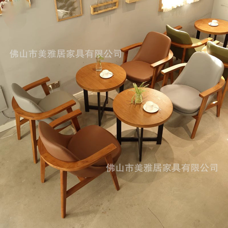 Cafe Solid wood back chair Restaurant Dessert milk tea shop Leisure sofa Table and chair combination Rest area Card seat