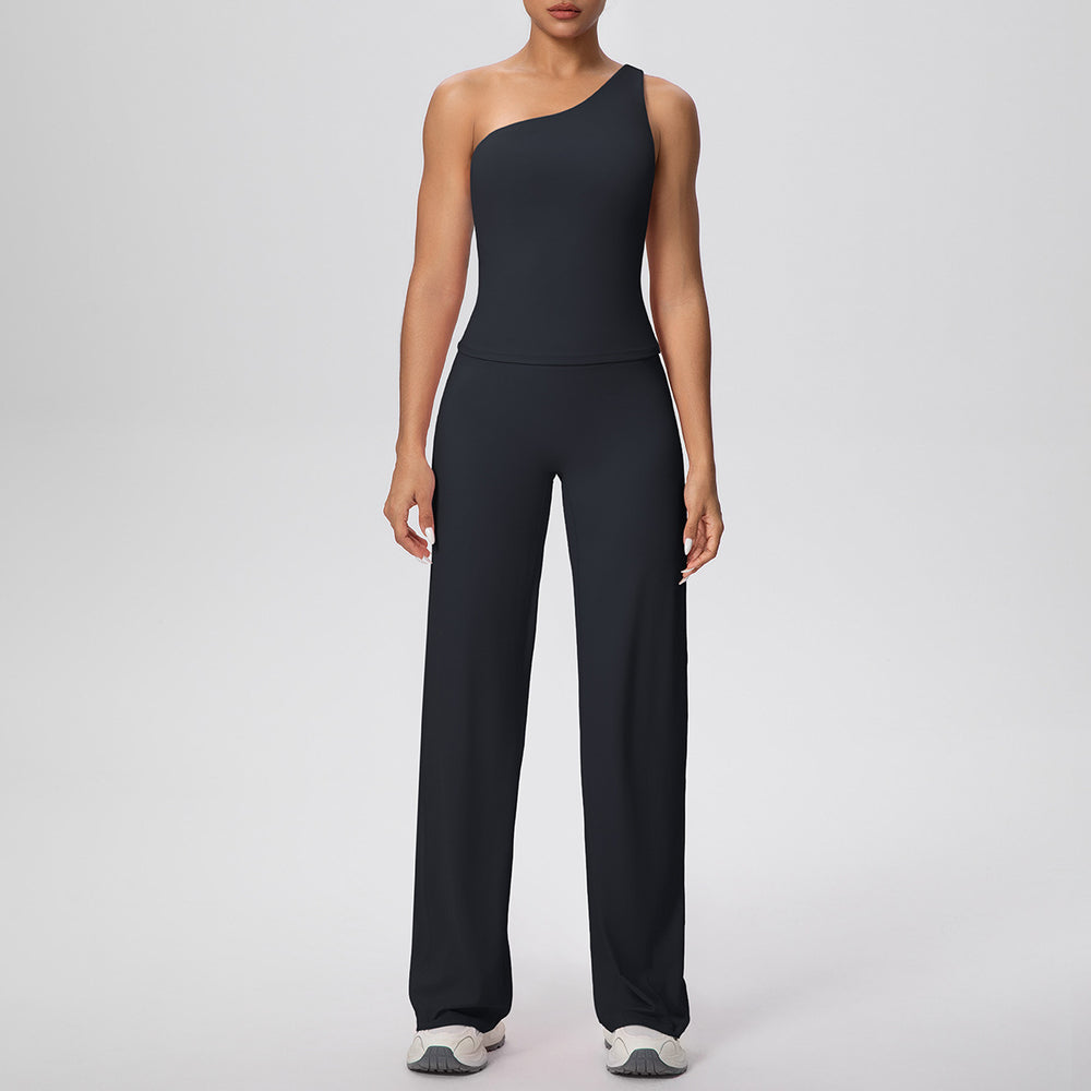 New arrival: cross-border double-sided brushed microfiber solid color compression set - high-stretch activewear for running, fitness, and yoga (two-piece)