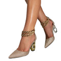 Women's chunky heel hollow-out single shoes - high heels, gold shoes, fashionable women's footwear, trendy amazon chain style - cross-border aliexpress