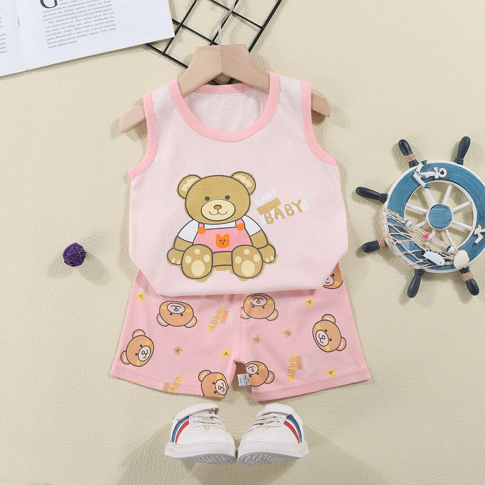 Kids' tank top set - summer new arrival: pure cotton girls' shorts outfit, korean style sleeveless set for baby boys and girls