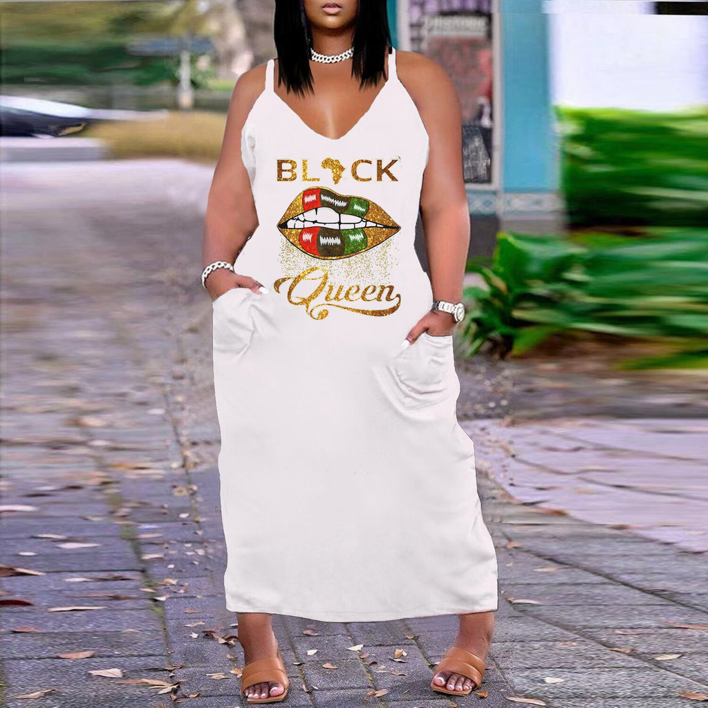 SK2411 European and American sexy suspender loose print large size dress