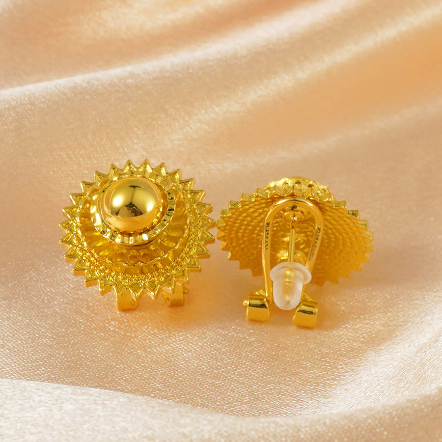 24k gold plated earrings, middle eastern spherical pendant, minimalist chic women's bridal dubai jewelry dangle earrings