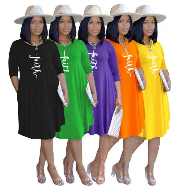AL173  Independent Station European and American Women's Dress Summer Mid Dress Casual Faith Printed T-Shirt