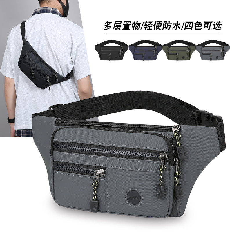 Solid color simple and lightweight men's breast bag multi-layer portable cash register fanny pack PU leather film casual going out shoulder messenger bag
