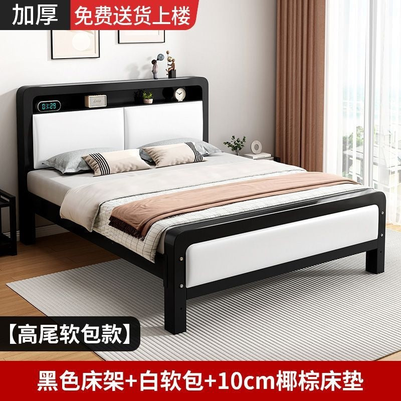 Wrought iron bed double bed for home bedroom kids small apartment single thickened reinforced iron frame bed soft package for rental room