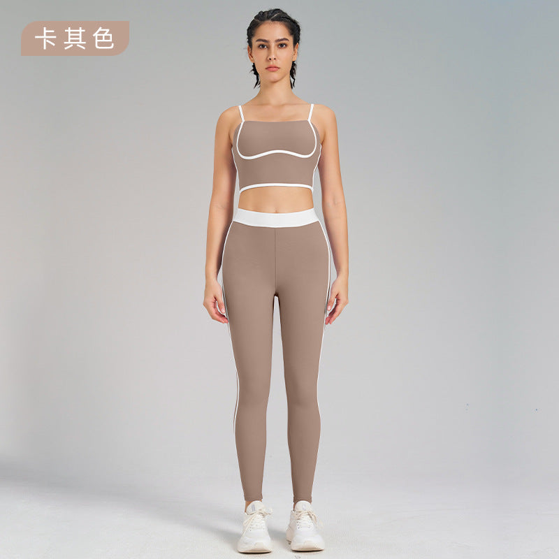 Fashion cross-border sports yoga suit two-piece set naked double-sided brushed outdoor running fitness sling yoga clothes