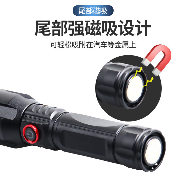 Cross-border new strong light Type-c port charging magnetic suction display side light output telescopic zoom, outdoor flashlight