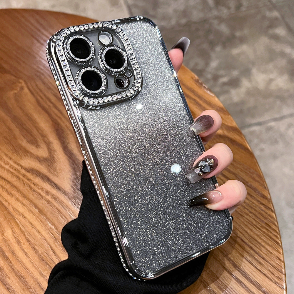 Suitable for apple 16promax electroplated glitter luxury rhinestone high-end mobile phone case iphone17 magnetic holder