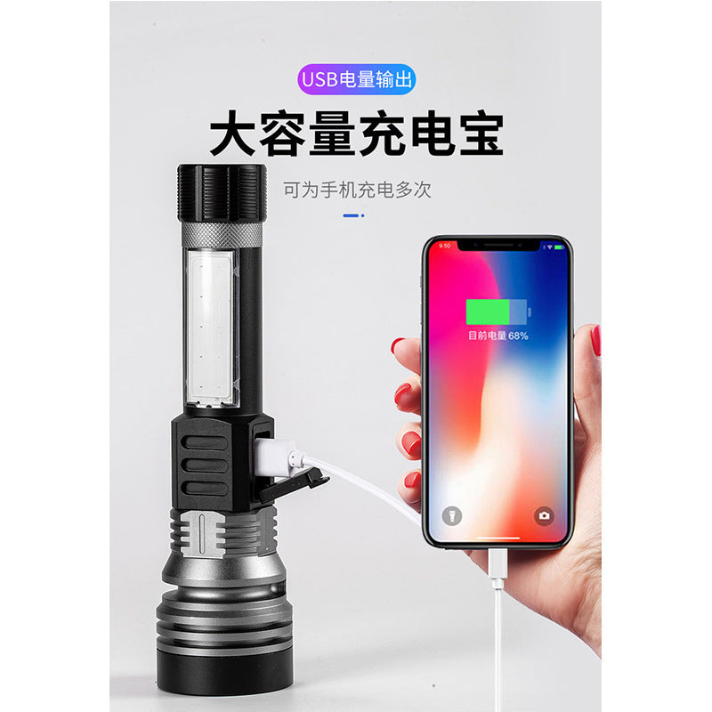 Cross-border new safety hammer flashlight Type-C charging with side light red and blue flashing alarm aluminum alloy flashlight