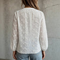 European and american style plus size hollow-out embroidered top - white floral embroidery v-neck single-breasted lantern sleeve lightweight blouse