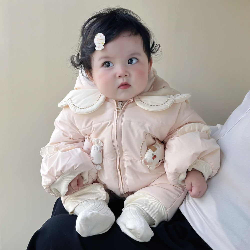 Newborn & infant winter long-sleeve sweet & thickened romper - adorable baby girl cotton outfit for first birthday & extra warm outdoor wear