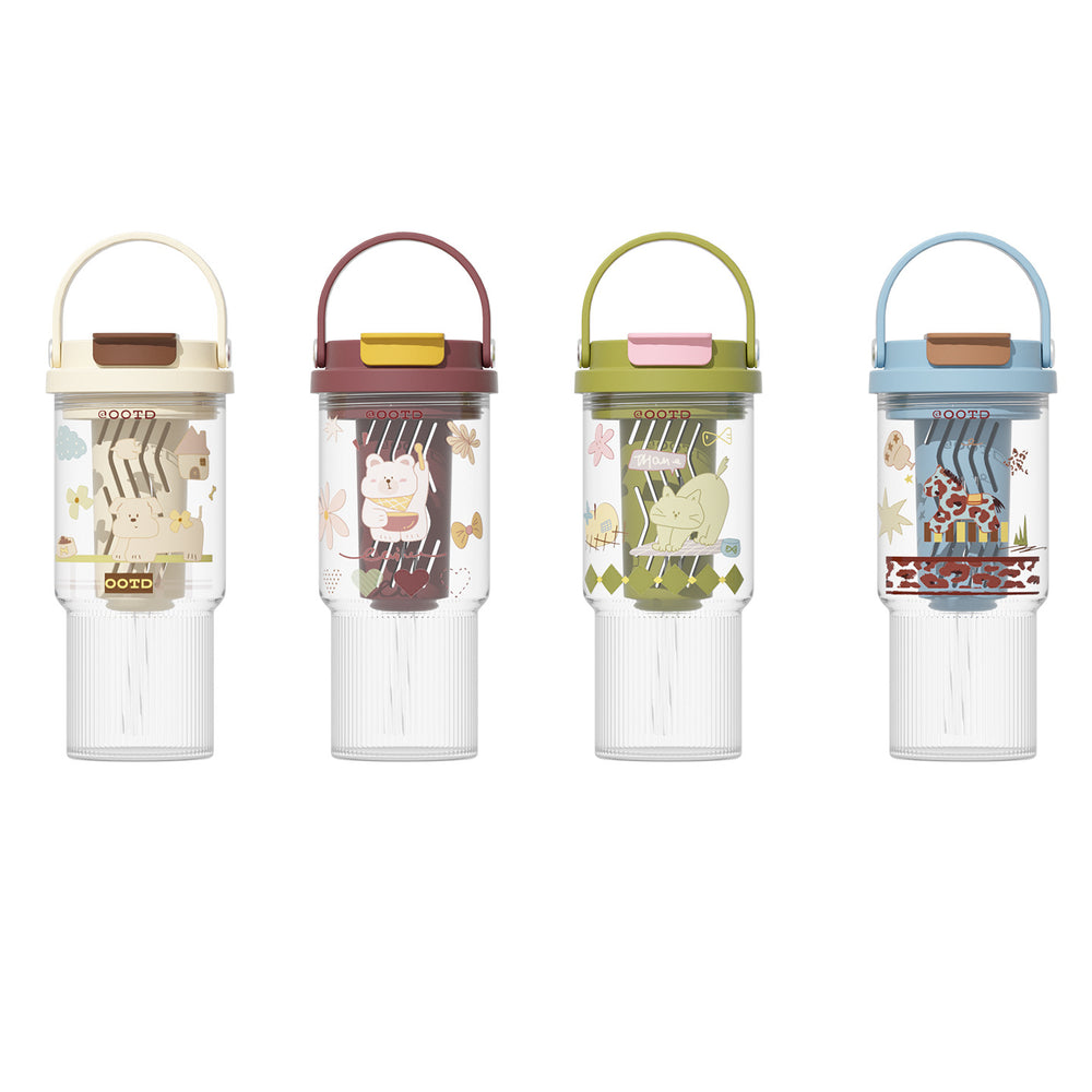 Large capacity outdoor portable cartoon handle double drink plastic cup multi-color leak-proof water bottle kids travel tumbler