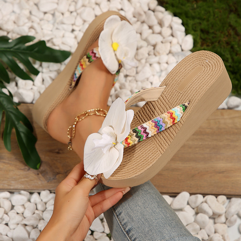 plus size slippers women's summer popularfashionthick sole flower flip-flops outwearnon-slip sandals seaside beach shoes