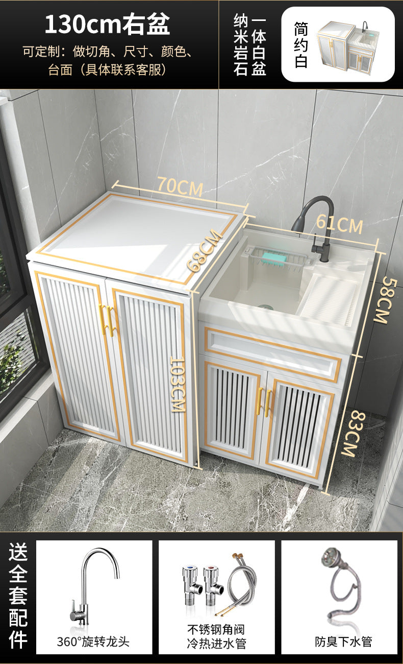 Space Aluminum Balcony Washing Machine Cabinet Combination significant other Pool Slot Integrated Flip Cover Pulsator Hand Washbasin with Rub Board
