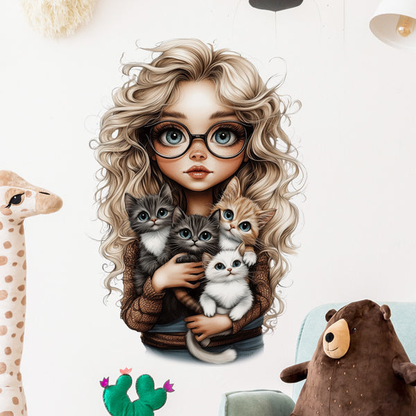 Girl avatar decorative sticker dormitory wall cute pet sticker removable background wall sticker 35016