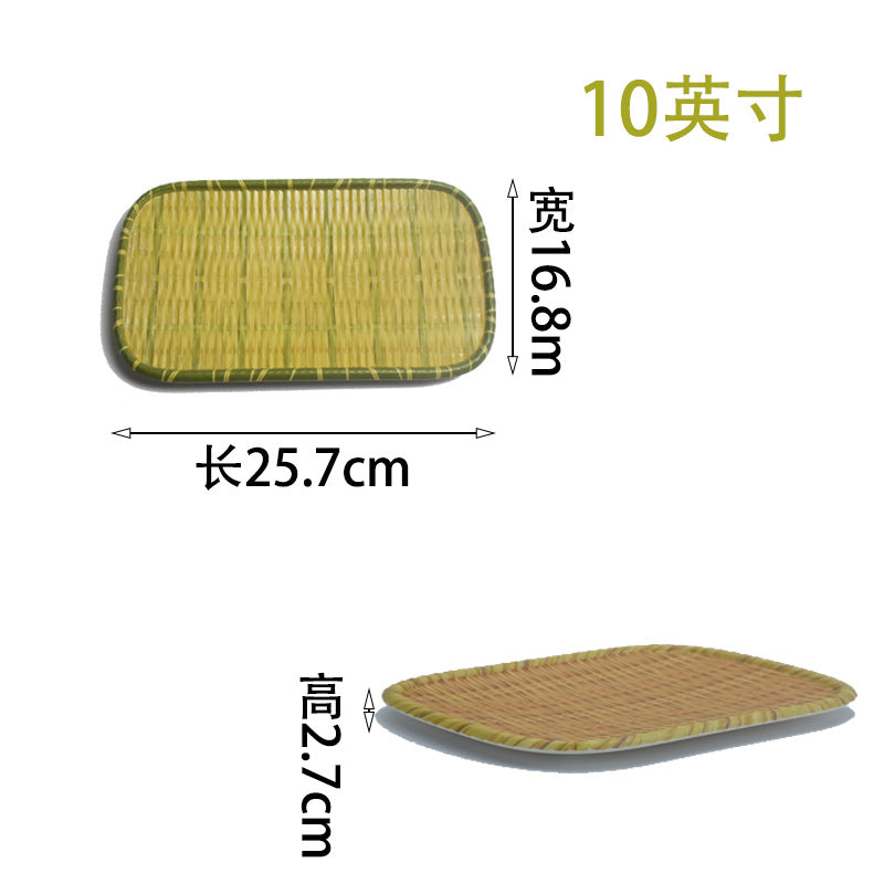 Bamboo woven disc plastic hot pot dish plate restaurant large plate barbecue plate farmhouse tableware green roast chicken plate banquet