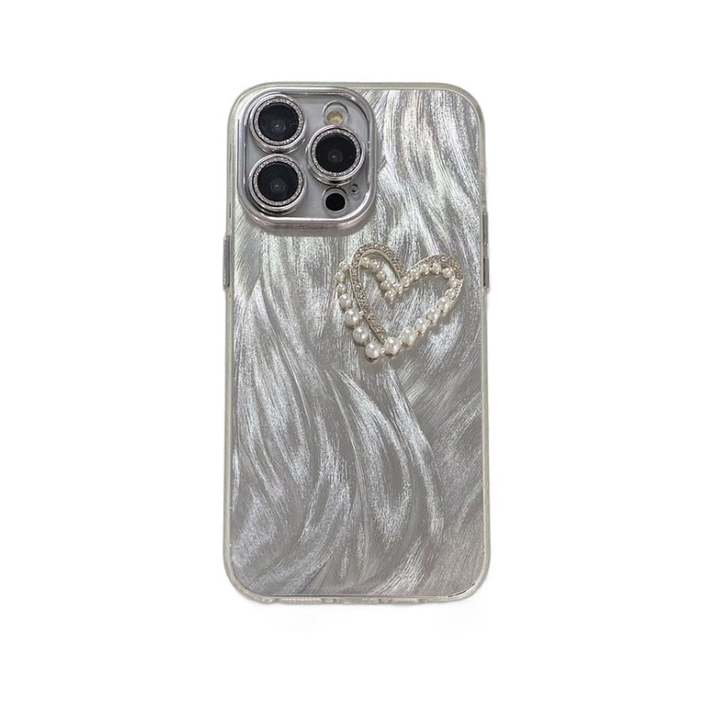 Feather yarn silver is suitable for apple 16pro bow with lens film mobile phone case iphone13/11 hard protective case